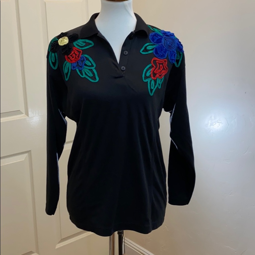 Stephanie Appliqué Embellished Medium Collared L/S Top Vintage Medium